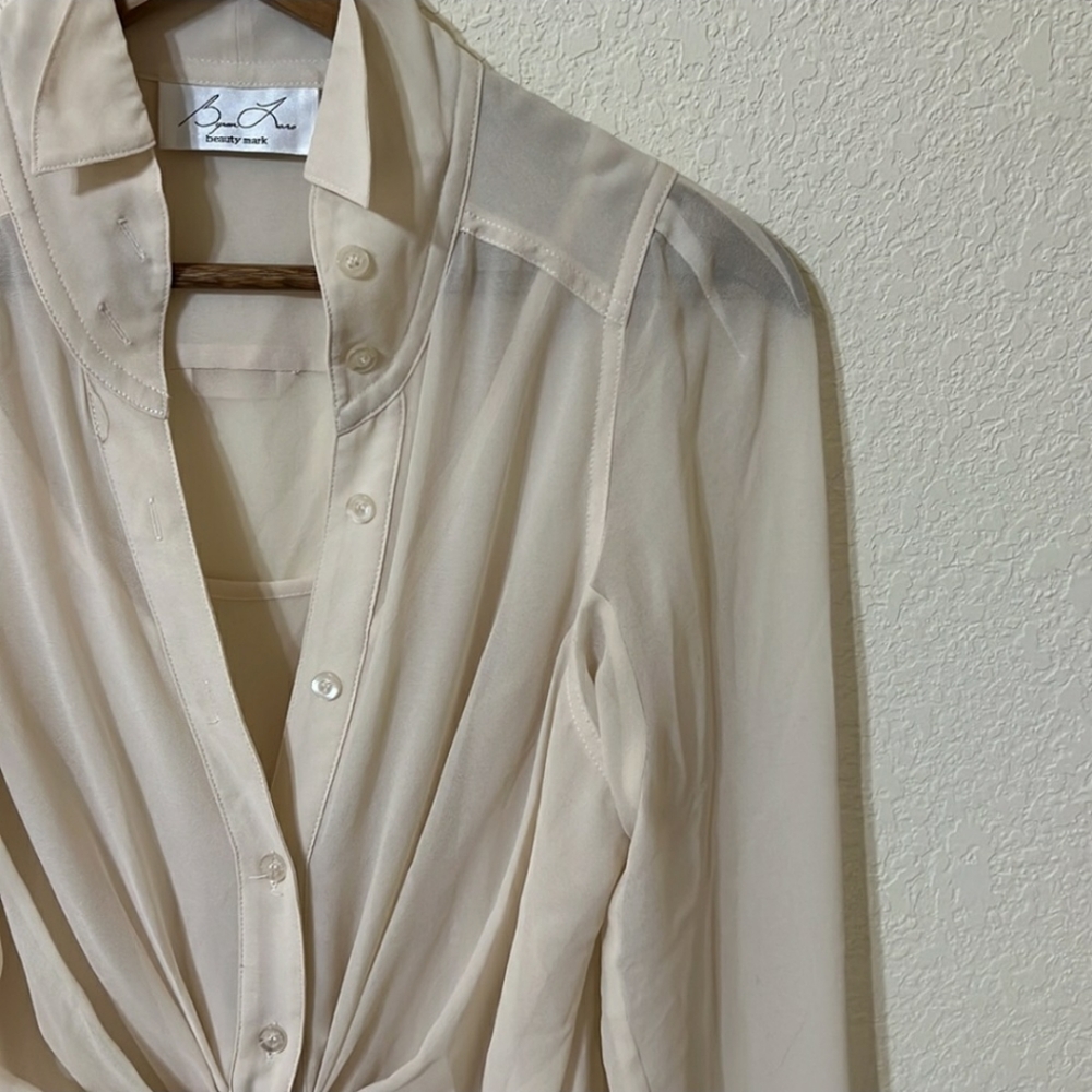 Byron Lars Deep V Ruched button down blouse - Picture 2 of 5